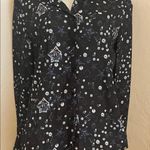 Black Patterned Career Work Casual Party Women's Top Sz Medium Photo 2