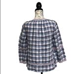 Chico's  Crochet-Detail Gingham Linen Popover Top Beach Boho Modest Mature Prep 0 Photo 4