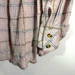 Free People  Break My Stride Pink Windowpane Plaid Metallic Button Down Shirt Photo 9