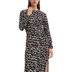 Mango Ruched Long Sleeve Letter Print Abstract Midi Dress Black White US 4 NWT Photo 1