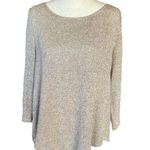 Soho beige and white layered pullover stretchy 3/4 sleeve top with gold shimmer Photo 0
