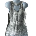 ECI Women Top 4 Metallic Silver Floral Rhinestone Neck Babydoll Disco Glam Boho Photo 2