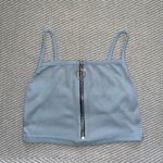 Pretty Little Thing Light Blue Square Neck Zip up Front Crop Tank Top Sz 2 Photo 0