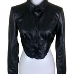 Bershka  Faux Leather Cropped Jacket Button Front Moto Chic Black Medium Photo 0