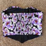Forever 21 Black Purple Allover Floral Flower Sweetheart Corset Crop Top Shirt M Photo 2