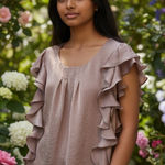 Violet+Claire Ruffle Sleeve Flowy Blouse Top M Pink Satin Sheen Trendy Work # Photo 0