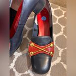 Vintage Navy and Red Women's block heels brass accents 1960 coquette girl madmen Size 7.5 Photo 10