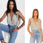 Free People NEW Night Owl Bodysuit V-Neck Size Small $68 Oxide Green Slinky Photo 2