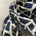 Elaine Gold Geometric Sheer Square Scarf Blue Black White Modern Print VTG NWT Photo 4