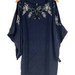 Free People Navy Blue Floral Beaded Embroidered Chiffon Dolman Sleeve Dress M Photo 0