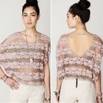 Free People  Womens County Fair Blouse Top Sheer Taupe Pink Banded Bottom Size L Photo 1