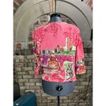knit top long sleeve pink landsccape print y2k pink maroon green Size XL Photo 5