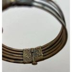 Vintage Women’s 70s Mother of Pearl Inlay Dainty Brass Bangle Bracelet Sz 8” Pink Photo 12