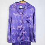 Chelsea Peers Safari Pajama Set Womens Small Purple Satin Button Up Elastic Pink Photo 1