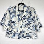 Panama Jack  White Blue Floral Linen Blend Blouse Womens S Tropical Boxy Fit Top Photo 0
