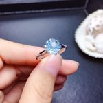 18K White Gold Plated Adjustable Blue Crystal Aquamarine Sapphire Ring for Women Photo 1