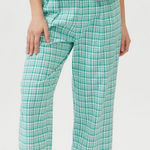 Urban Outfitters Paige Linen Blend Pleated Pant Bright Green Plaid Size Large Photo 0