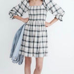Madewell  Lucie Elbow-Sleeve Smocked Mini Dress Large Women’s Lebaum Plaid ND174 Photo 0