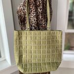 Bath & Body Works Bath & Body Work Sage Green Quilted Faux Suede Tote Bag Purse Photo 3