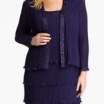 Patra one piece chiffon navy dress with attached jacket size 12 Blue Photo 0