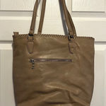 Antik Kraft Tan Faux Leather Tote Bag Whipstitch Detail Zipper Pocket Photo 0