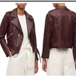 All Saints Balfern Leather Biker Jacket In Deep Berry Size 2 Photo 12
