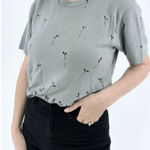 Sag Harbor Vintage  Petite Floral Gray Knit Short Sleeve Sweater Size Medium Photo 0