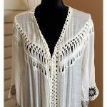 Oliver Large Cardigan Boho Fringe Crochet Open Front‎ Swimsuit Cover Up Beach White Photo 1