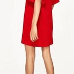 ZARA  V Neck Shift Mini Dress Short Tiered Ruffle Sleeves "Night-Out" S Red #2979 Photo 4