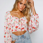 Ruby Sees Pink Floral After School Long Sleeve Crop Top Size US 2 Photo 0