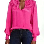 AQUA Ruffle Yoke Tie Neck Top Blouse 100% Exclusive Size XL Photo 0