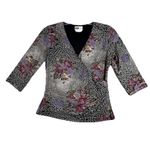 IN Studio Shirt Women Large Black Purple Geometric Floral Wrap Vintage 2000s Y2K Photo 0
