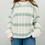 vtg coastal sage green carolina blue slouchy striped cable knit crewneck sweater Size L Photo 2