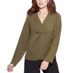 Prologue NWT Olive Green Twist-Front V-Neck Blouse Top New Photo 0