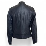 Apt. 9  Black Leather Jacket with‎ Stand-Up Collar and Fitted Silhouette Photo 1