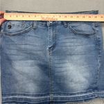 KanCan Denim Jean Mini Skirt Distressed Raw Hem Western Boho Rodeo Size 28 / 9 Blue Photo 7