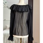 Love Shack Fancy  Black Sheer Textured Dot Top Photo 1