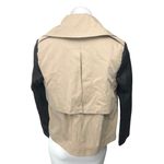 Rachel Zoe Khaki Black Leather Sleeves Double Breasted Blazer Coat Jacket Size 4 Photo 1