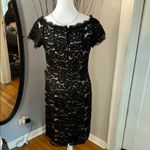 Adrianna Papell Black Tan Off-Shoulder Flutter Sleeve Mini Dress Photo 6