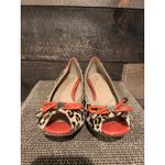 Sole Society Sole Society Ladies Orange & Leopard Print Peep Toe Flats Bow Accent Size 7B Photo 3