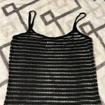BKE  Women’s Black See-Through Mesh Tank Top Size L Semi Sheer Striped Detail Photo 2