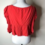 Free People  Red Puff Sleeve Smocked Waist Top Photo 5