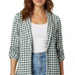 Altar'd State  Blazer Cardigan Womens M Green White Gingham Knit Preppy Casual Photo 0