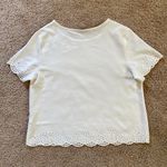 SheIn Laser Cut Detailed Scalloped White Top, Large Photo 3