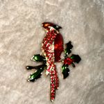 Elegant Red cardinal bird Brooch with Green Accents Photo 1