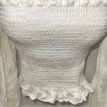 Reformation Woman’s White Smocked 100% Linen Long Sleeve Square Neck Blouse-Sz S Photo 4