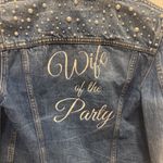 J.Crew CUSTOM Embroidered & Pearl Embellished “Wife of the Party” Bridal Denim Jacket Photo 3