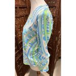 IBKUL Icikuls Small Long Sleeve Shirt Top V Neck Green Blue Print Mesh Sleeves Photo 1