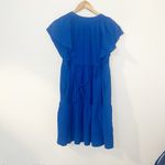 Calvin Klein knee length blue pop over v neck ruffle tiered textured dress Photo 6