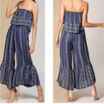 American Eagle  Outfitters Strapless Ruffle Trim Wide Leg Jumpsuit Blue Medium Photo 1